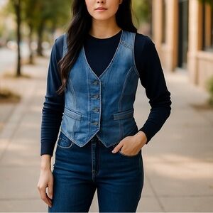 SEE BY CHLOE Denim Knit Sweater Cardigan 2 XS V Neckline Retro Italy